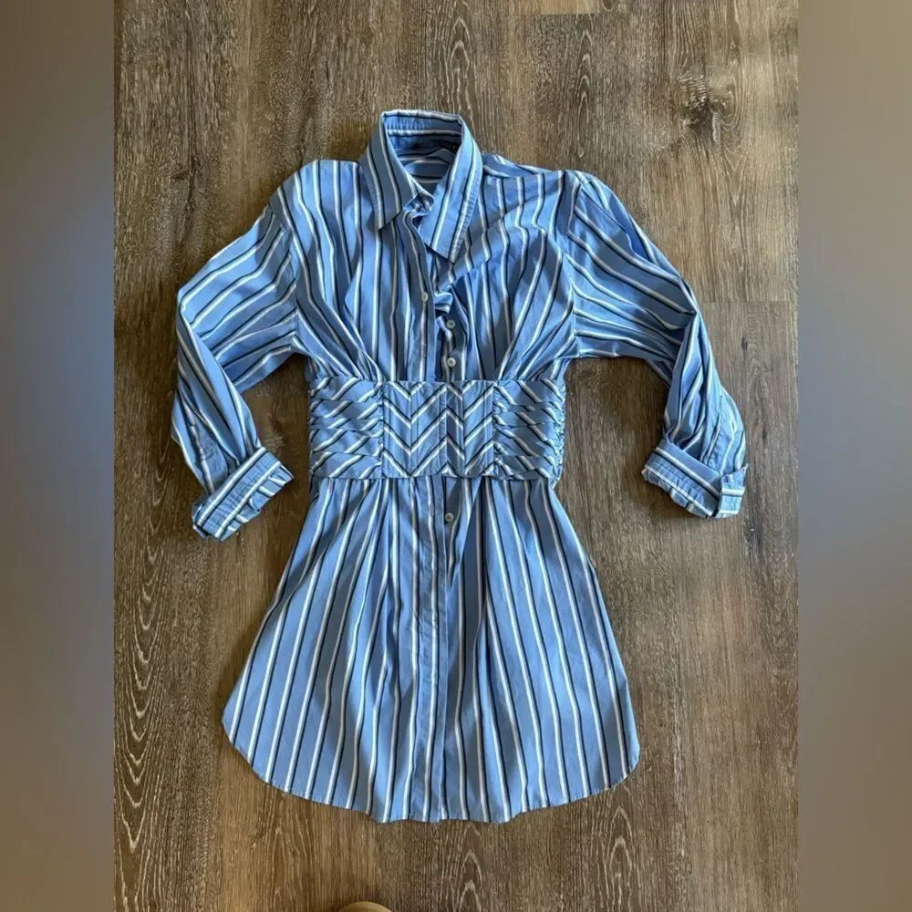 Zara Light Blue Striped Shirt Dress Sz Medium